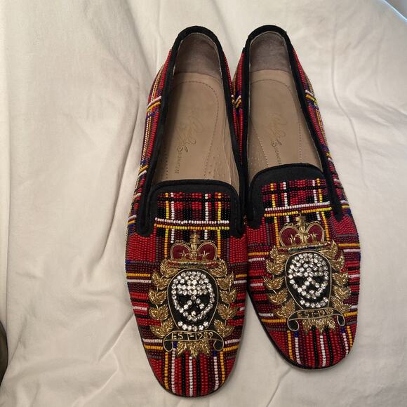 DONALD J PLINER Beaded Skull Royal Crest Leather Loafers Sz7 main image 6